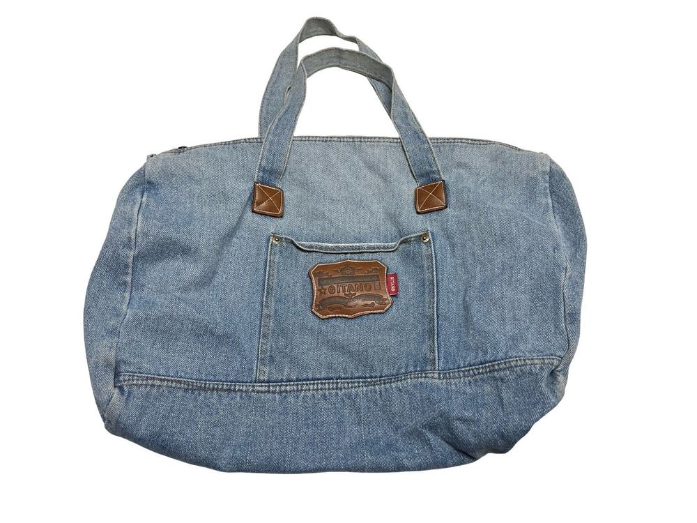 Vintage Distressed Gitano Denim Duffel Gym Weekender Overnight Bag Blue